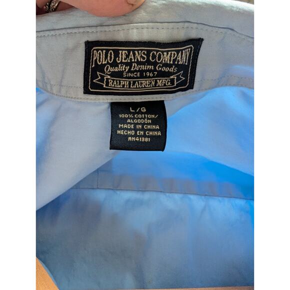 Ralph Lauren Womens Blue Button Up L Embroidered Logo Cotton Minimalist Staple - Picture 5 of 5